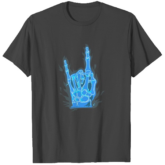 Luminous rock wild music skeleton hand design T Shirts