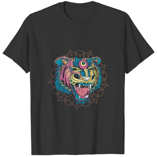 Huichol Tiger Design Tshirt Tiger head tattoo art T-shirt