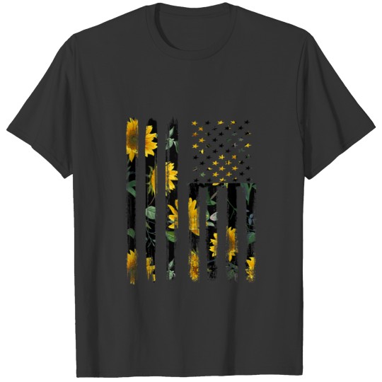 Sunflower Flag Patriotic Yellow Gifts American Fla T Shirts
