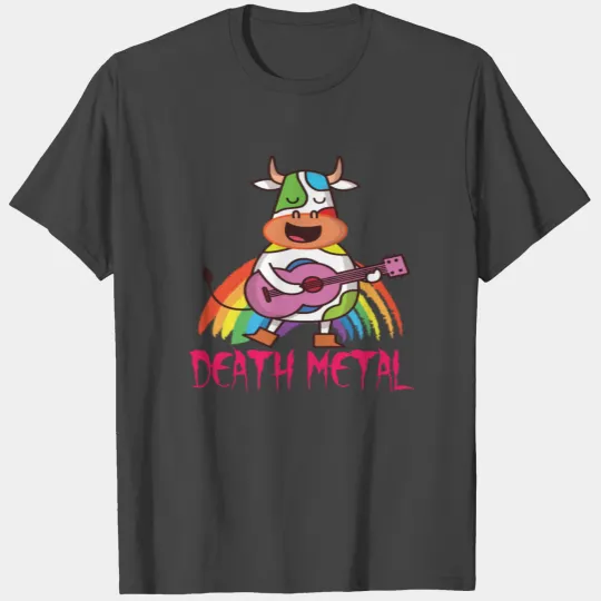Death Metal Cow with rainbows and guitar Sarcasm T Shirts