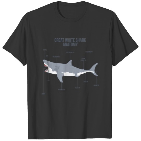 Great White Shark Anatomy Sea Fish Ocean Animals T Shirts