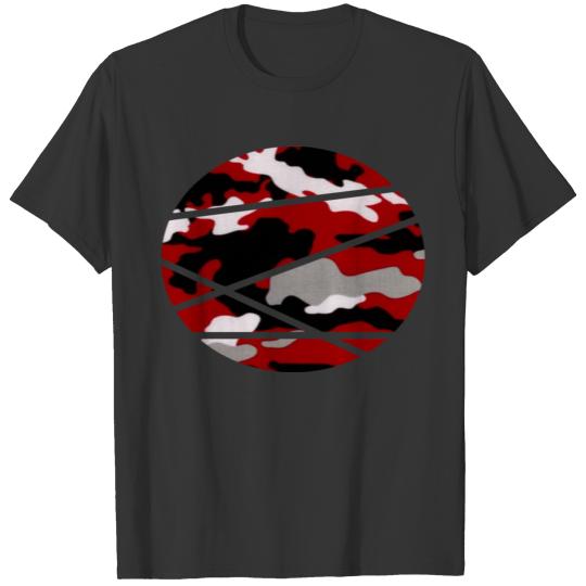 Camouflage motif circle with horizontal stripes T-shirt