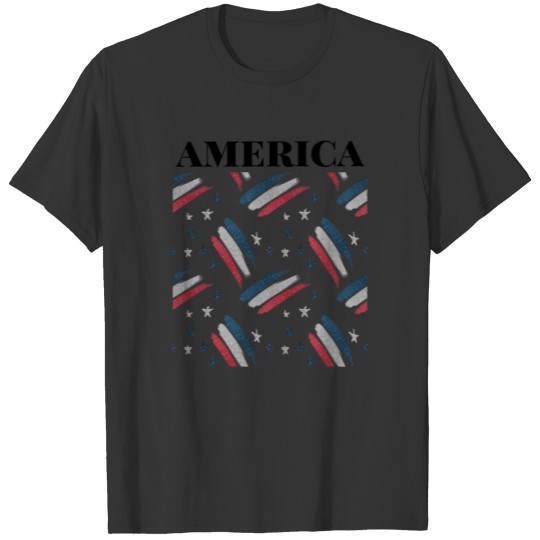 "AMERICA" Red White Blue Stripes Independence Day T-shirt