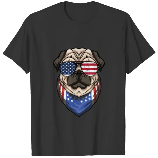4th of July Dog American Flag Sunglasses T-shirt