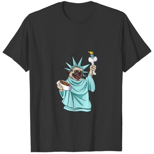 4th of July pug Statue of Liberty Funny 4th T Shirts