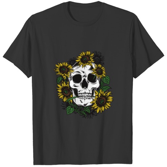 Skull sunflower floral flowers T Shirts cute gift