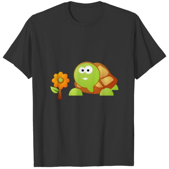 Cute Turtle and Flower Illustration T-shirt