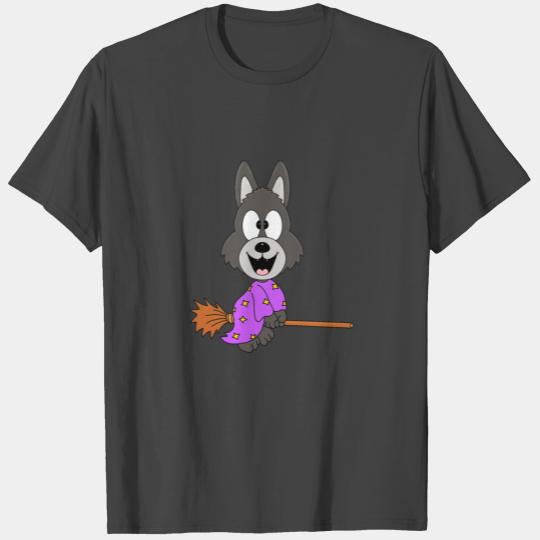 Funny Wolf - Witch - Witch Broom - Children - Kids T Shirts