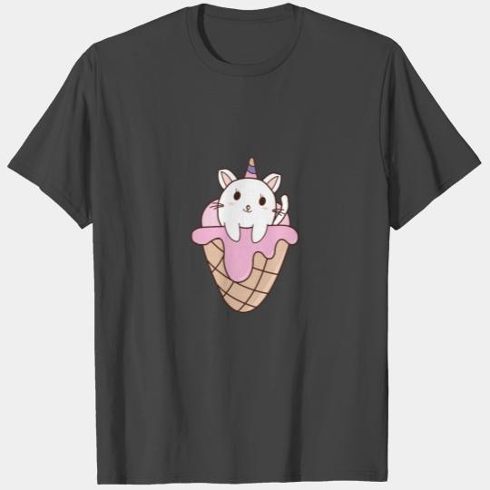 Unicorn cat pink kitty ice cream waffle cute candy T Shirts