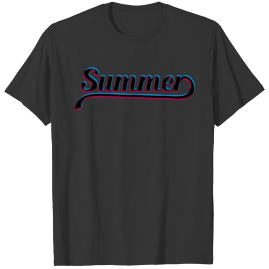3D effect summer oblique summer text logo sun vaca T-shirt