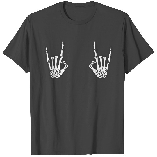 Skeleton Hands Rock N Roll Sign of the Horns Corna T Shirts