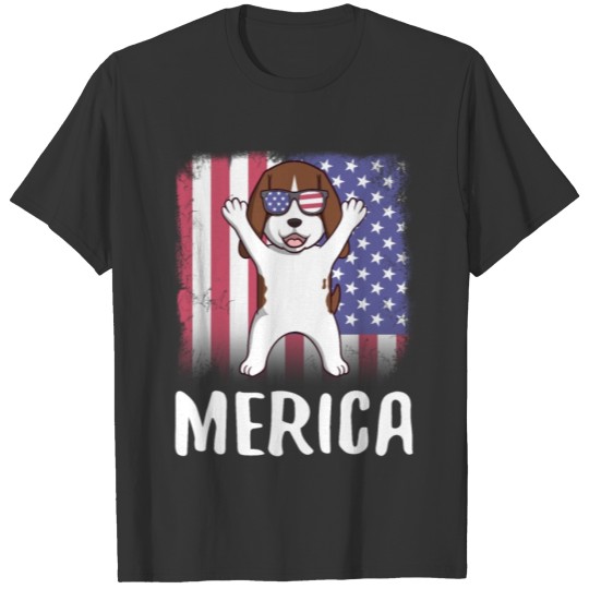 Merica Basset Hound Dog USA American Flag T-shirt