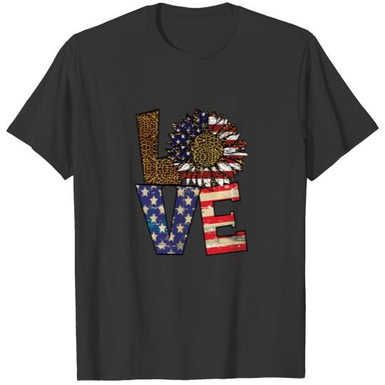 Leopard love america flag T Shirts