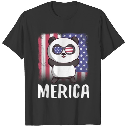 Merica Panda USA American Flag T-shirt