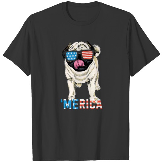 4th July T Shirts Gift Men Women Kids Merica Pug USA