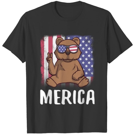 Merica Grizzly Bear USA American Flag T-shirt