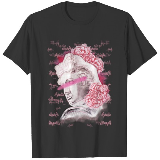 Apollo head statue with a pink peony flowers T Shirts