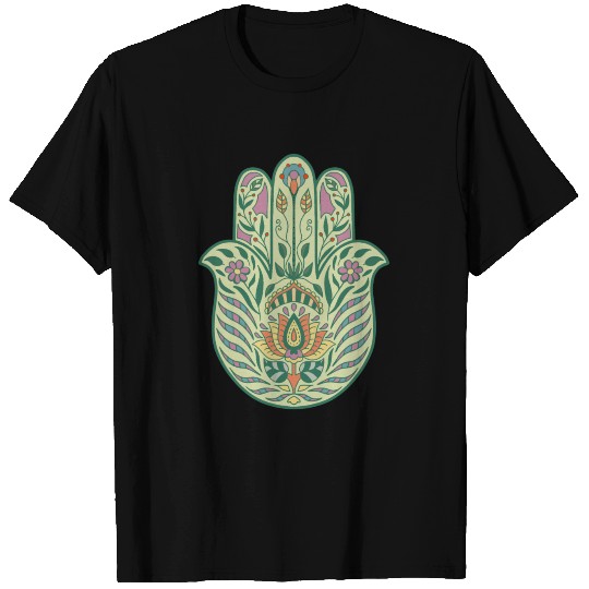 Hamsa Motif Light Green T Shirts