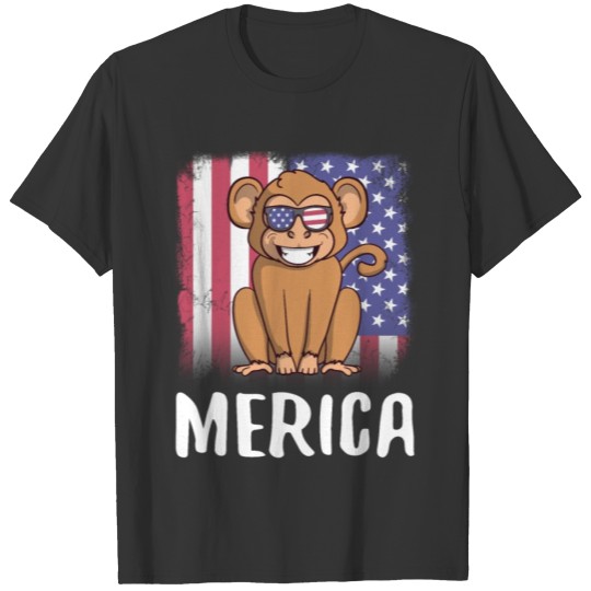 Merica Monkey USA American Flag T-shirt