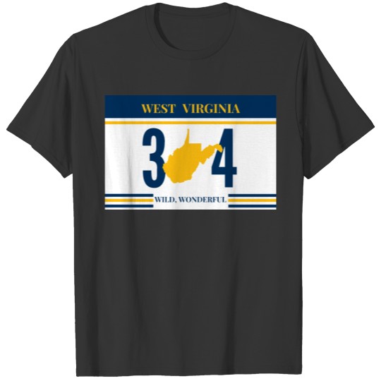 West Virginia 304 State Map License Plate T-shirt