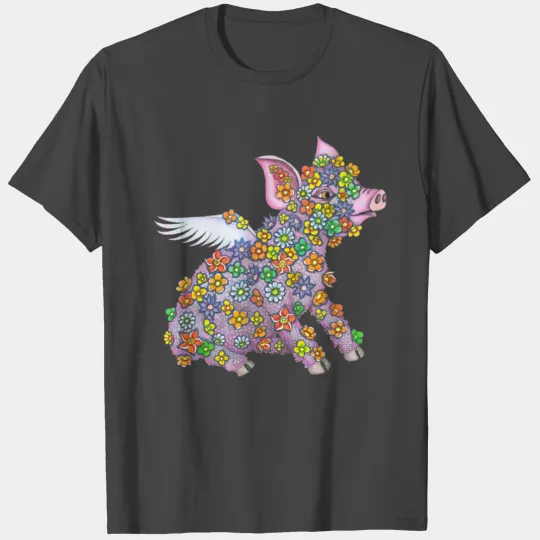 Winged Piglet with flowers T Shirts