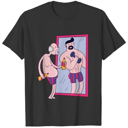 old man looking in the mirror sexy good looking T-shirt
