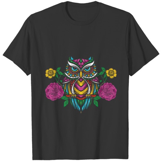 Colorful Flower Owl Graphic Floral Forest Animal T Shirts