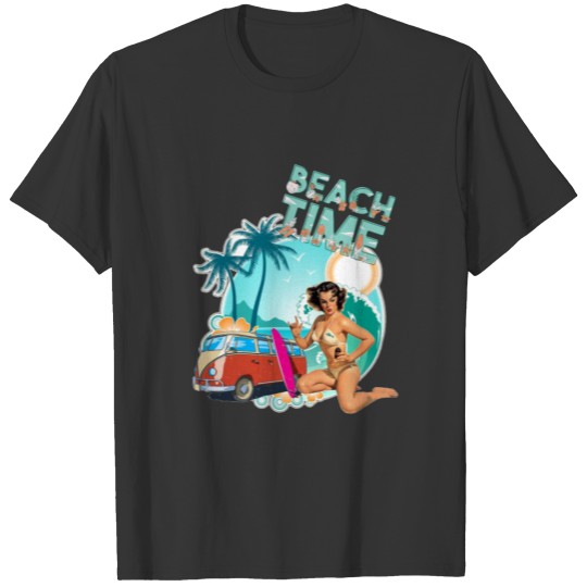 Beach time surfer Pin Up T-shirt