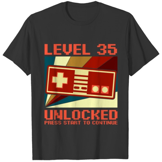 35th Birthday Gamer LEVEL 35 UNLOCKED Gift Games T Shirts