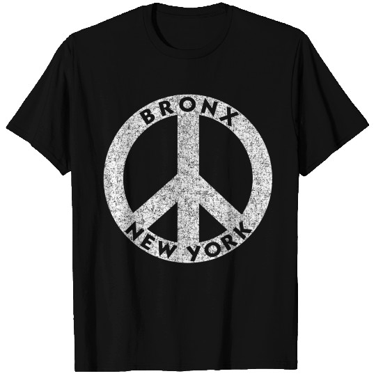 Bronx peace symbol distressed white print T Shirts