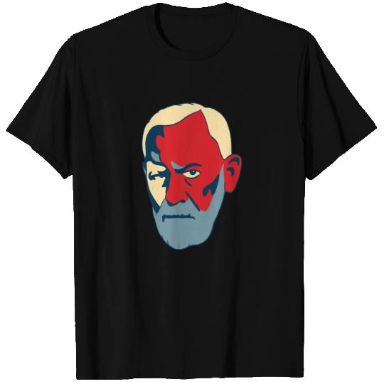 Sigmund Freud Portrait - Red and Blue T Shirts