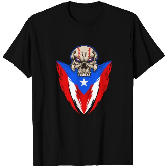 Puerto Rico Baseball Skull T Shirts