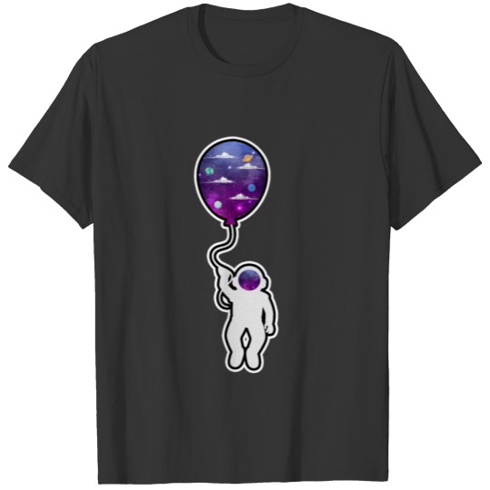 Astronaut with balloon galaxy T-shirt