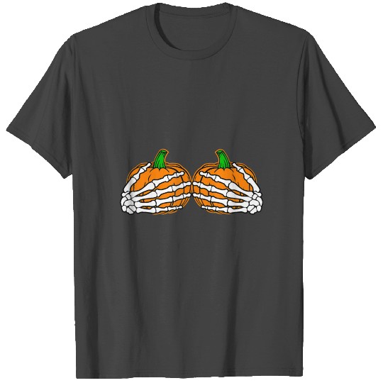 funny halloween skeleton hands on chest pumpkin T Shirts