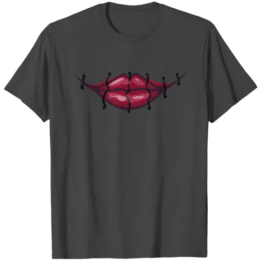 Halloween - scary stitched women mouth T Shirts