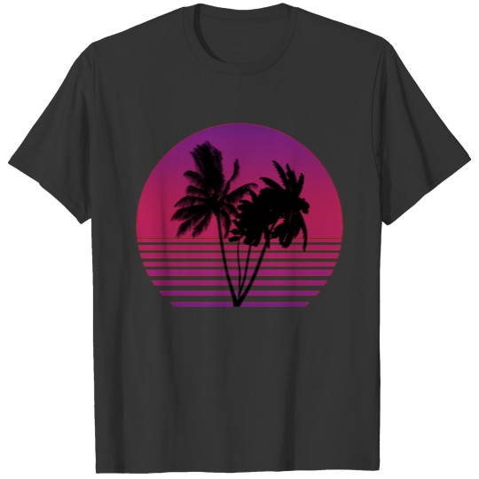 Purple Retro Sunset Palm Tree T Shirts