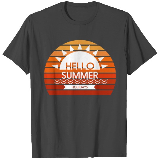 Hello Summer Holidays Sunset T Shirts