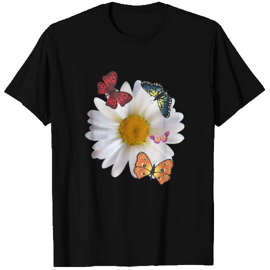 White Daisy & Butterflies. Beautiful T Shirts.