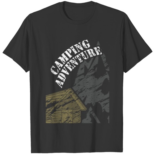 Camping Adventure Mountains Blockhaus Used Look T-shirt