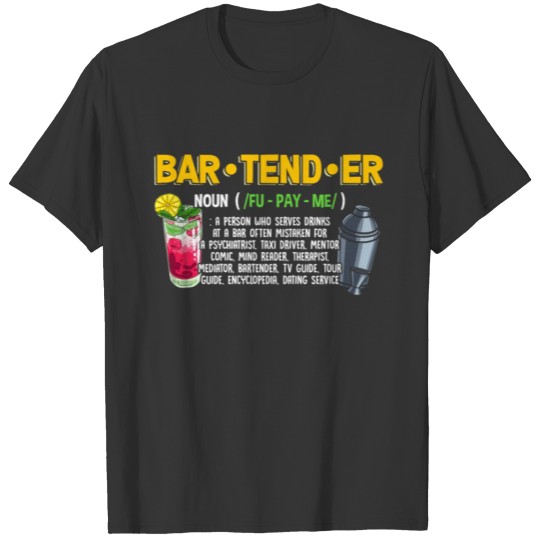 Bartender Definition Funny Cocktail Drinks Barman T Shirts