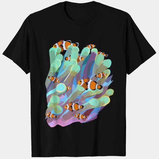 Colorful Coral Reef Anemone With Clown-fish T Shirts