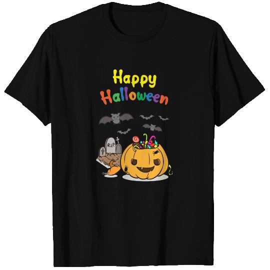 Happy Halloween Pumpkin With Candy Bats T Shirts