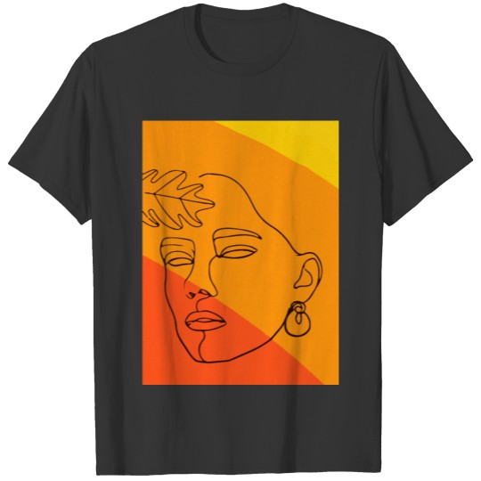 Hand drawn face and leaf. T-shirt