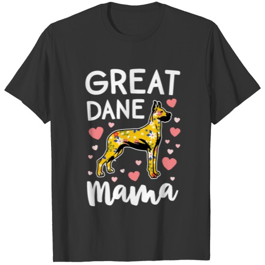 Floral Great Dane Dog Mama T Shirts Mom Mother Lover