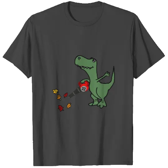 Funny T-rex Dinosaur Blowing Fall Leaves Cartoon T Shirts