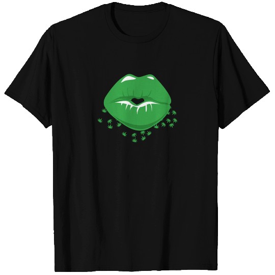 Sexy Marijuana Leaves Lips Smoker T Shirts