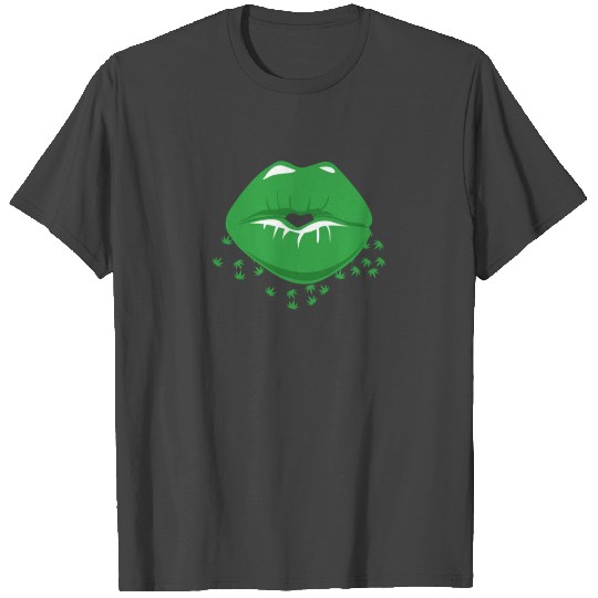 Sexy Marijuana Leaves Lips Smoker T Shirts