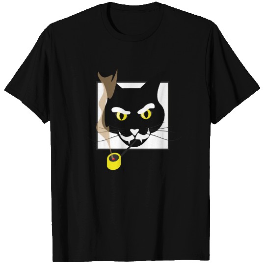 Black Cat Smoking Magic Wizard T Shirts