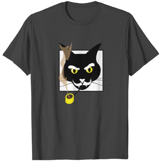 Black Cat Smoking Magic Wizard T Shirts