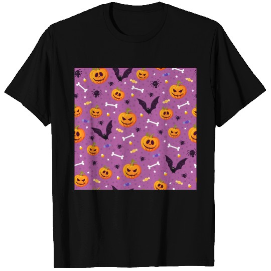 halloween pumpkin bat spider bone purple T Shirts